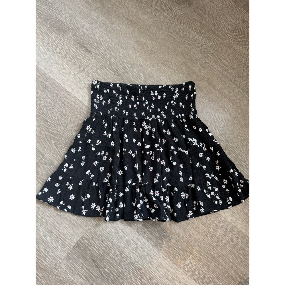 Ultra Flirt Black Floral Elastic Waist Mini Skirt Small RW215340 Boho Fairycore